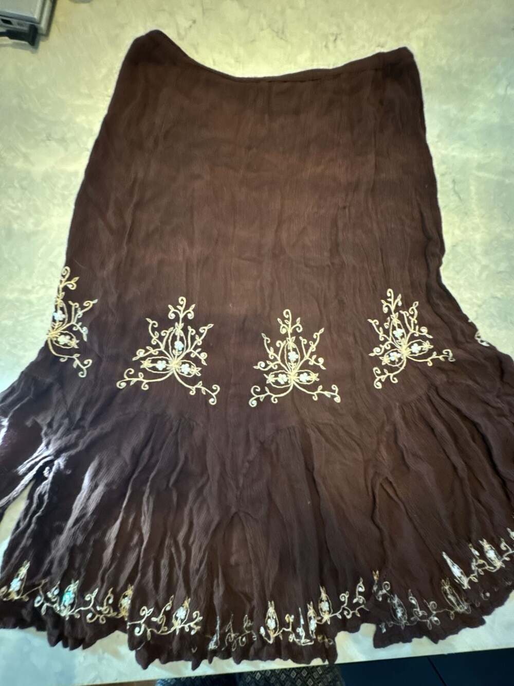 Bila Brown Rayon Embroidered Midi Skirt Size M